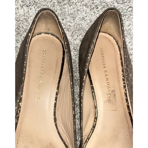 LOEFFLER RANDALL Women’s Flat Brown Gold Snake Pattern almond toe Sz 9‎ - Picture 4 of 9